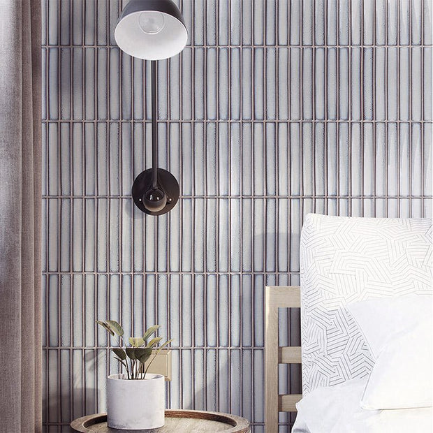 Concave Grey Gloss Porcelain Mosaic in a room setting