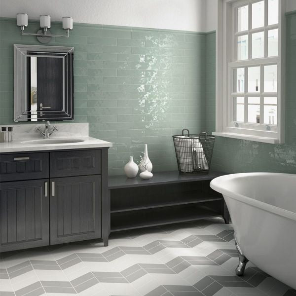 Cottage Jade Gloss Ceramic Subway Tiles in a room setting