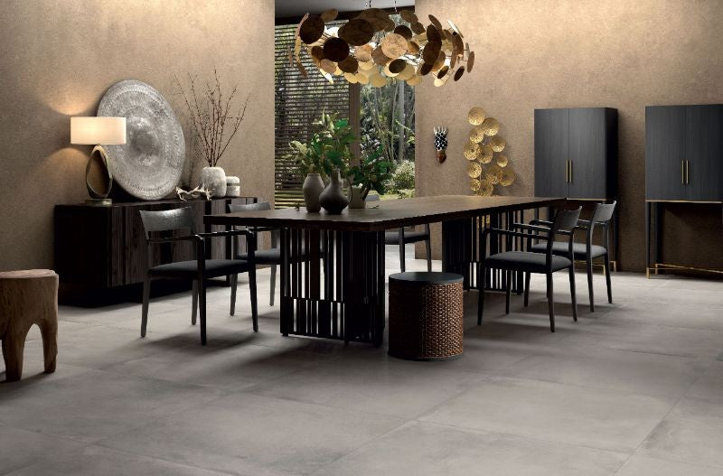 Cotto Faenza White Matt Concrete Look Porcelain Tiles in a room setting