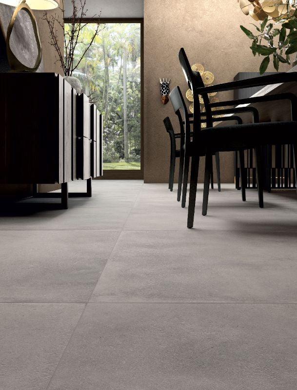 Cotto Faenza White Matt Concrete Look Porcelain Tiles in a room setting