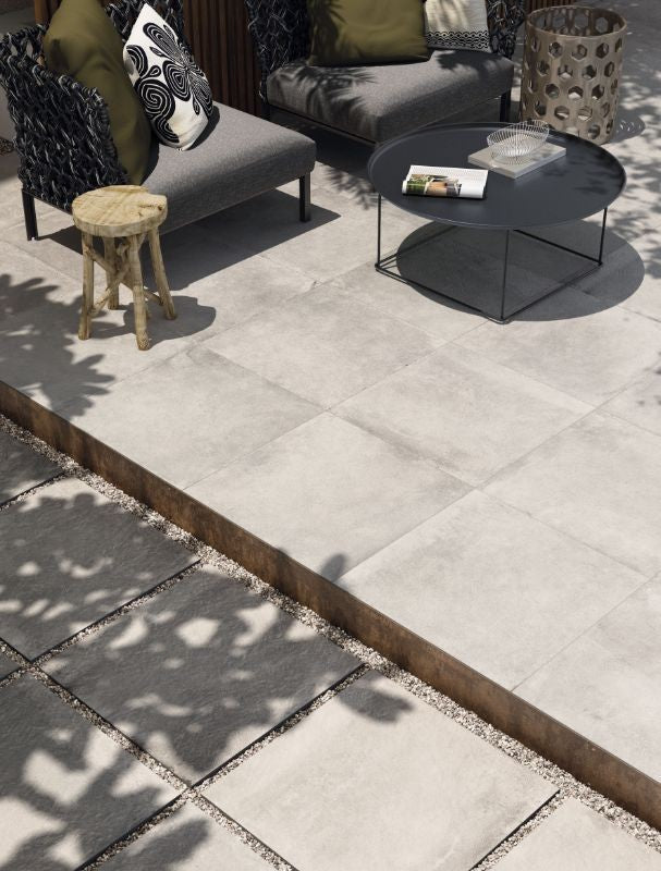 Cotto Faenza White Matt Concrete Look Porcelain Tiles in a room setting
