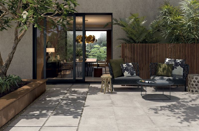 Cotto Faenza White Matt Concrete Look Porcelain Tiles in a room setting