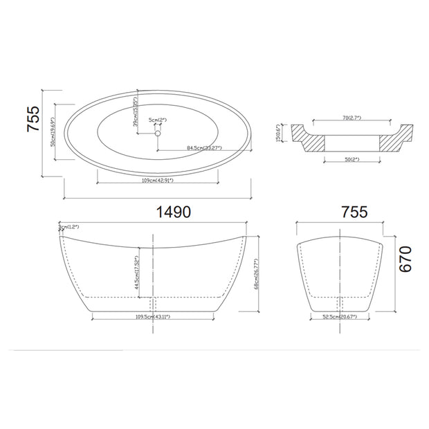 Zenmo Bravo Freestanding Bath in Gloss White