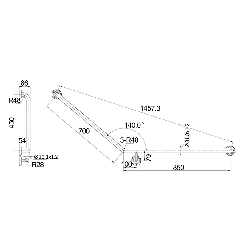Zenmo Mobi Care Curved Grab Rail TP GRAB 857L