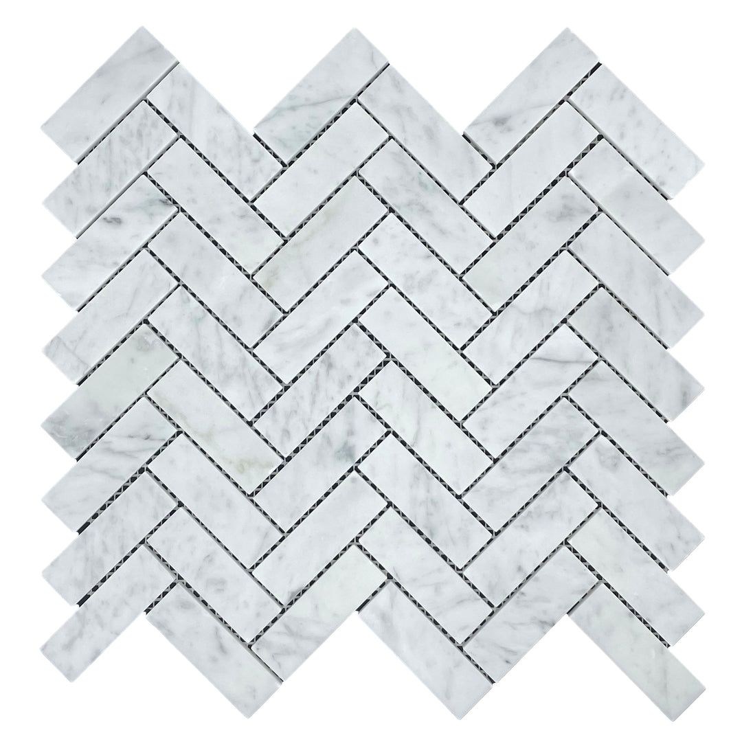 HERRINGBONE CARRARA HONED CHIP SIZE 75X25X7MM SHEET SIZE 325X305 - 72HERCARH -11