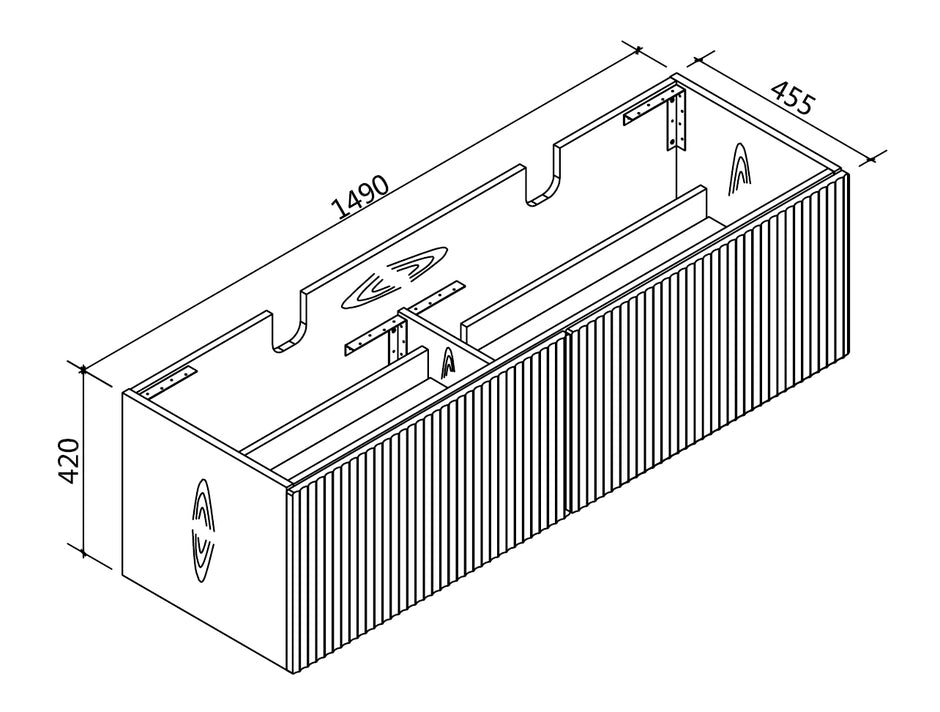 Zenmo Vivo Wall Hung Vanity 1500mm line drawing