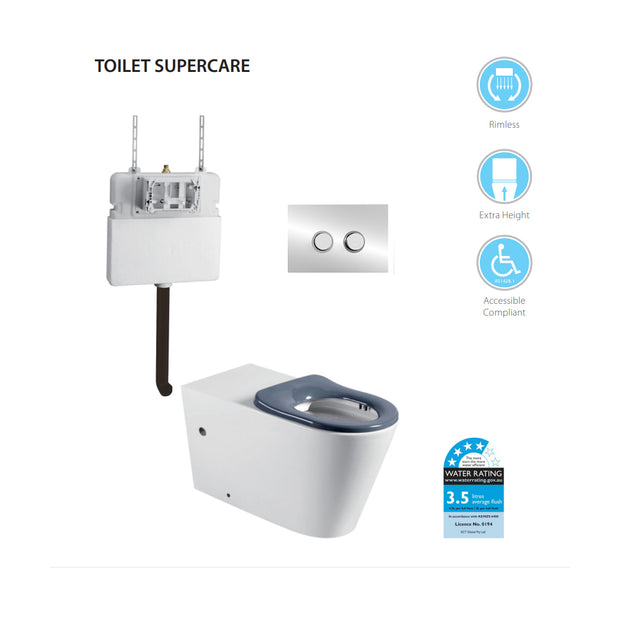Zenmo Supercare Toilet Pan with In-Wall Button in Chrome