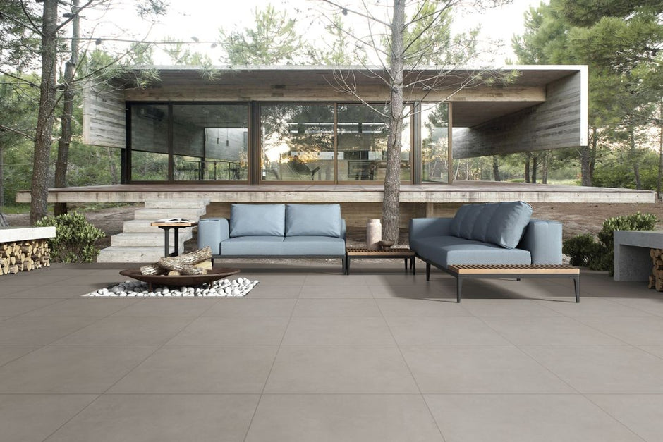 Element Grey Matt Concrete Look Porcelain Tiles 300x600mm in a room setting