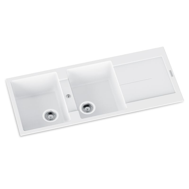 Navona Enigma D200 Double Bowl Granite Sink with Drainer 1160 x 500 x 200mm Snova White