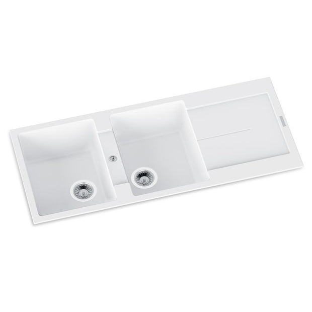 Navona Enigma D200 Double Bowl Granite Sink with Drainer 1160 x 500 x 200mm Snova White