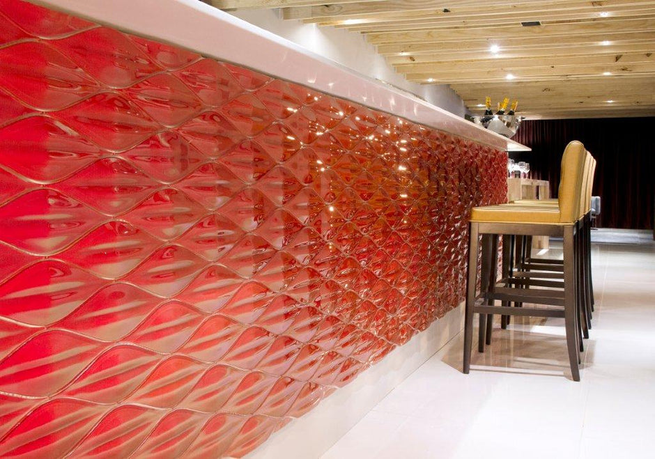 Passion Red 3D Crystal Glass Mosaic in a room setting