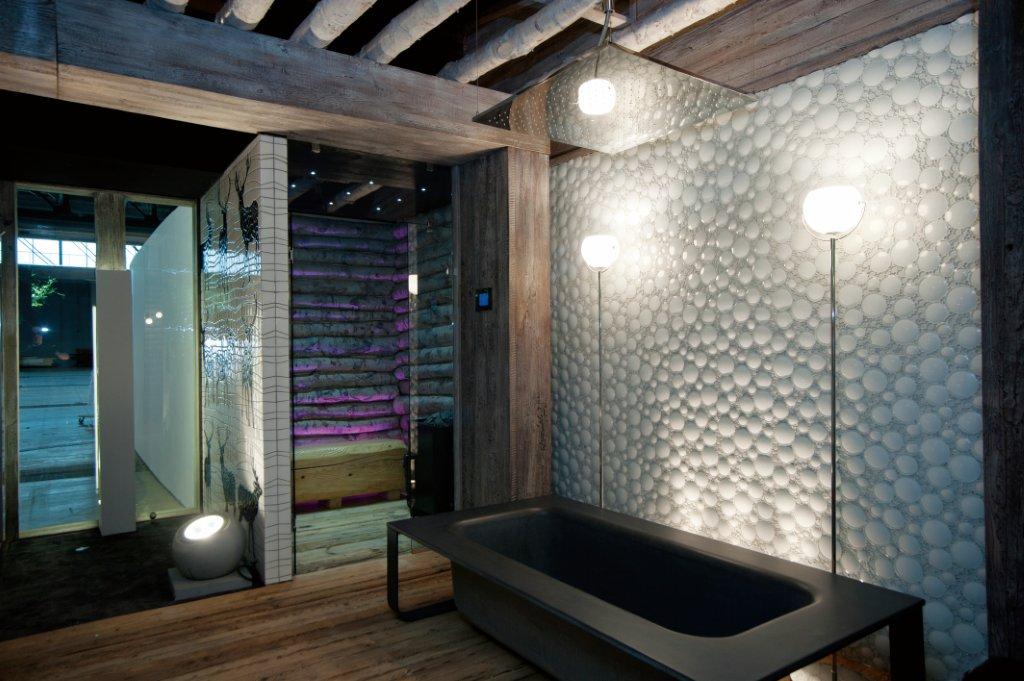 Iceberg Super White 3D Crystal Glass Mosaic in a room setting