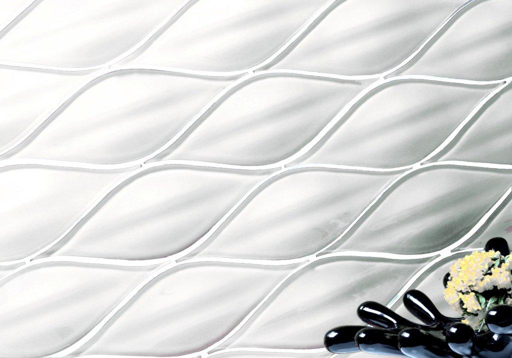Passion Super White 3D Crystal Glass Mosaic in a room setting