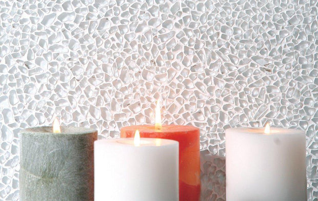 Raindrop Super White Crystal Glass Mosaic in a room setting