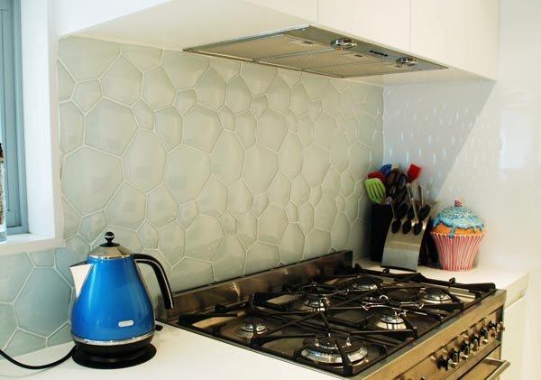 Watercube Super White 3D Crystal Glass Mosaic in a room setting