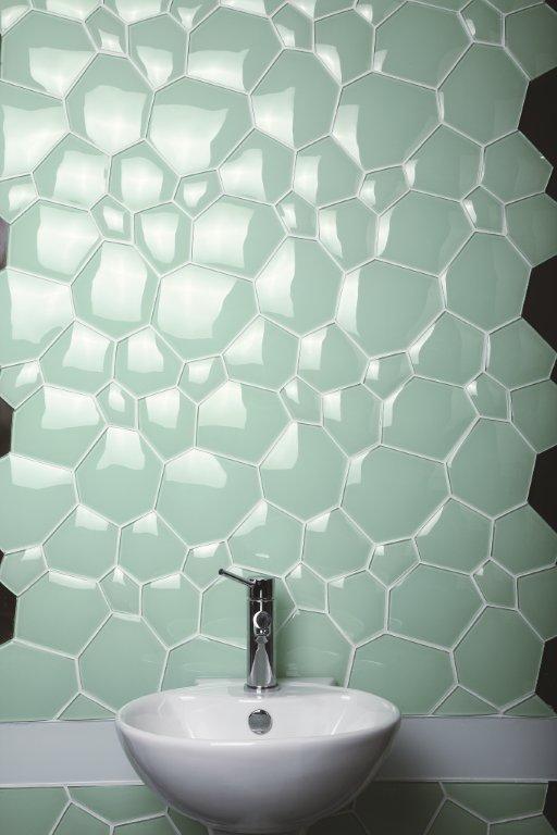 Watercube Underwater 3D Crystal Glass Mosaic 98x298mm in a room setting
