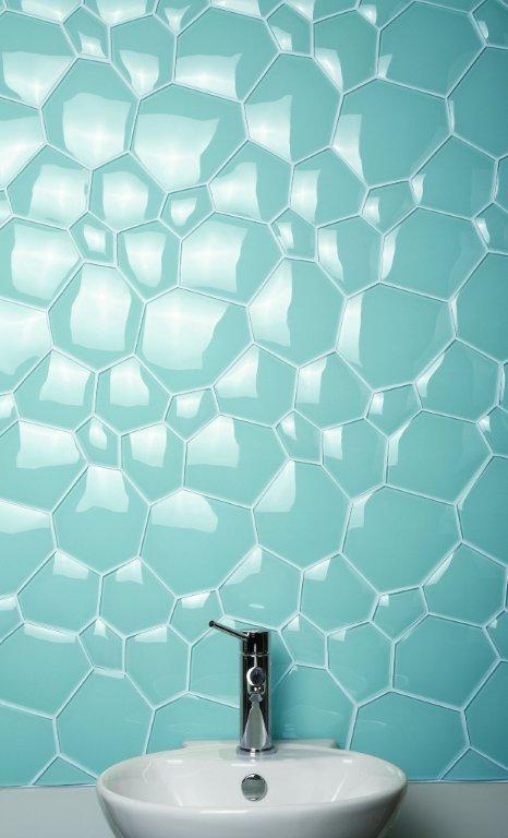 Watercube Blue Haven 3D Crystal Glass Mosaic in a room setting
