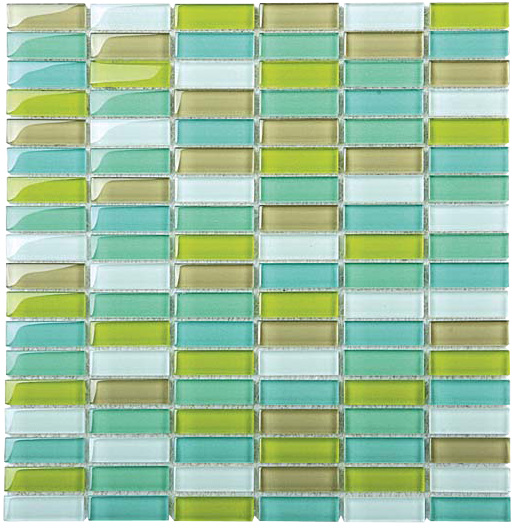 Classic Green Blend Crystal Glass Mosaic 15x50mm tile