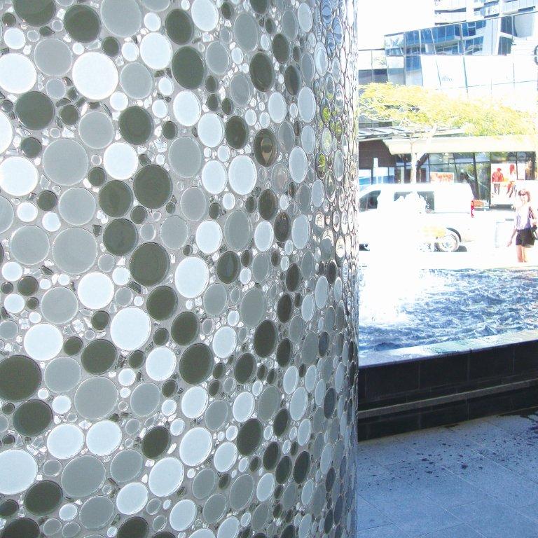 Bubbles Light Grey Blend Crystal Glass Mosaic in a room setting