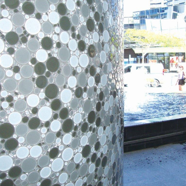Bubbles Light Grey Blend Crystal Glass Mosaic in a room setting