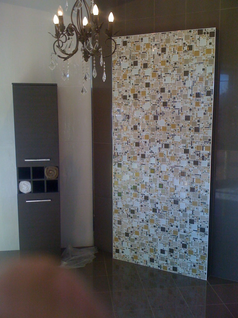 Magic Cream Blend Crystal Glass Mosaic 300x300mm (ESM18-MAGIC) in a room setting