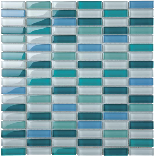 Classic Aqua Blend Crystal Glass Mosaic 15x50mm tile