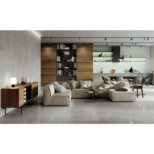 Evo Grey Lappato Porcelain Tiles in a room setting