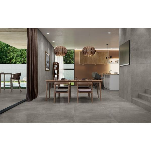 Evo Smoke Lappato Porcelain Tiles 300x600mm in a room setting
