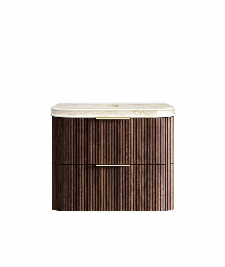 Havana Fluted 750mm Sable Walnut Wall Hung Curve Vanity