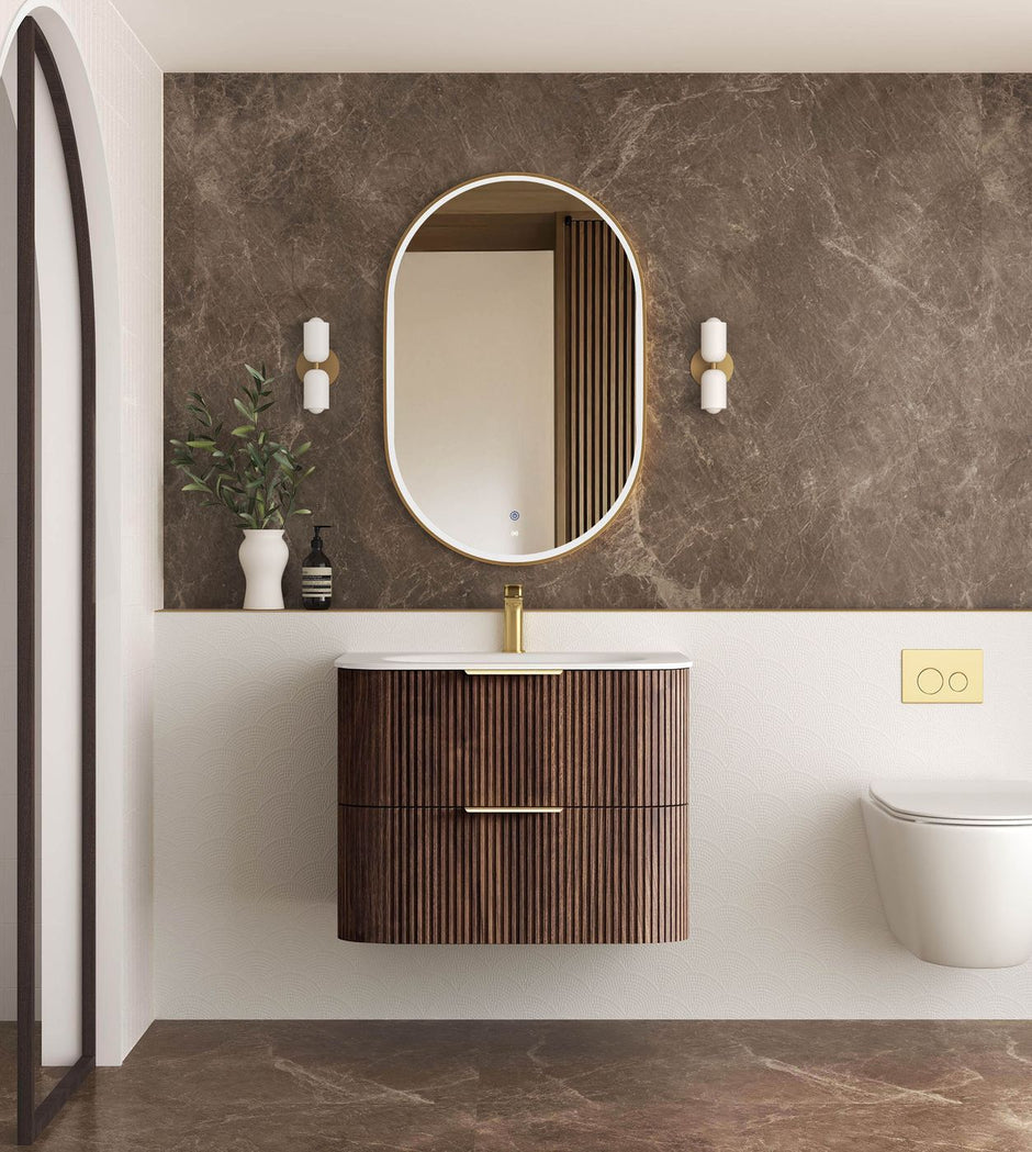 Havana Fluted 750mm Sable Walnut Wall Hung Curve Vanity