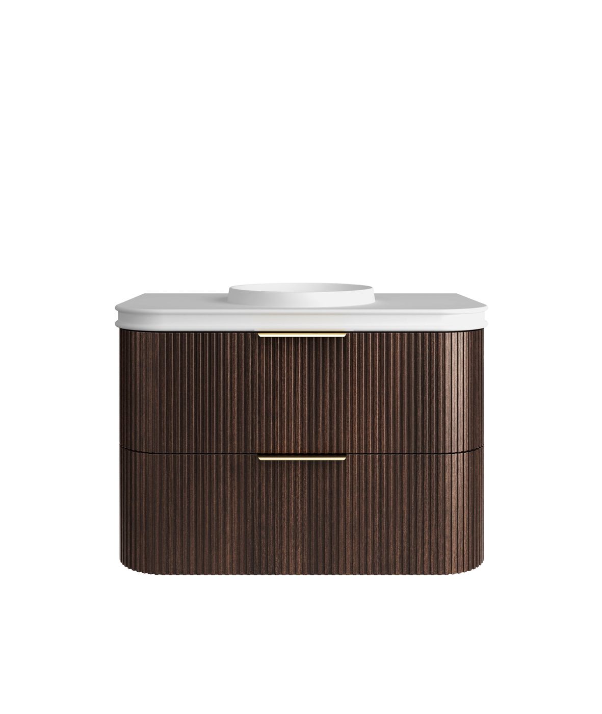 Havana Fluted 900mm Sable Walnut Wall Hung Curve Vanity