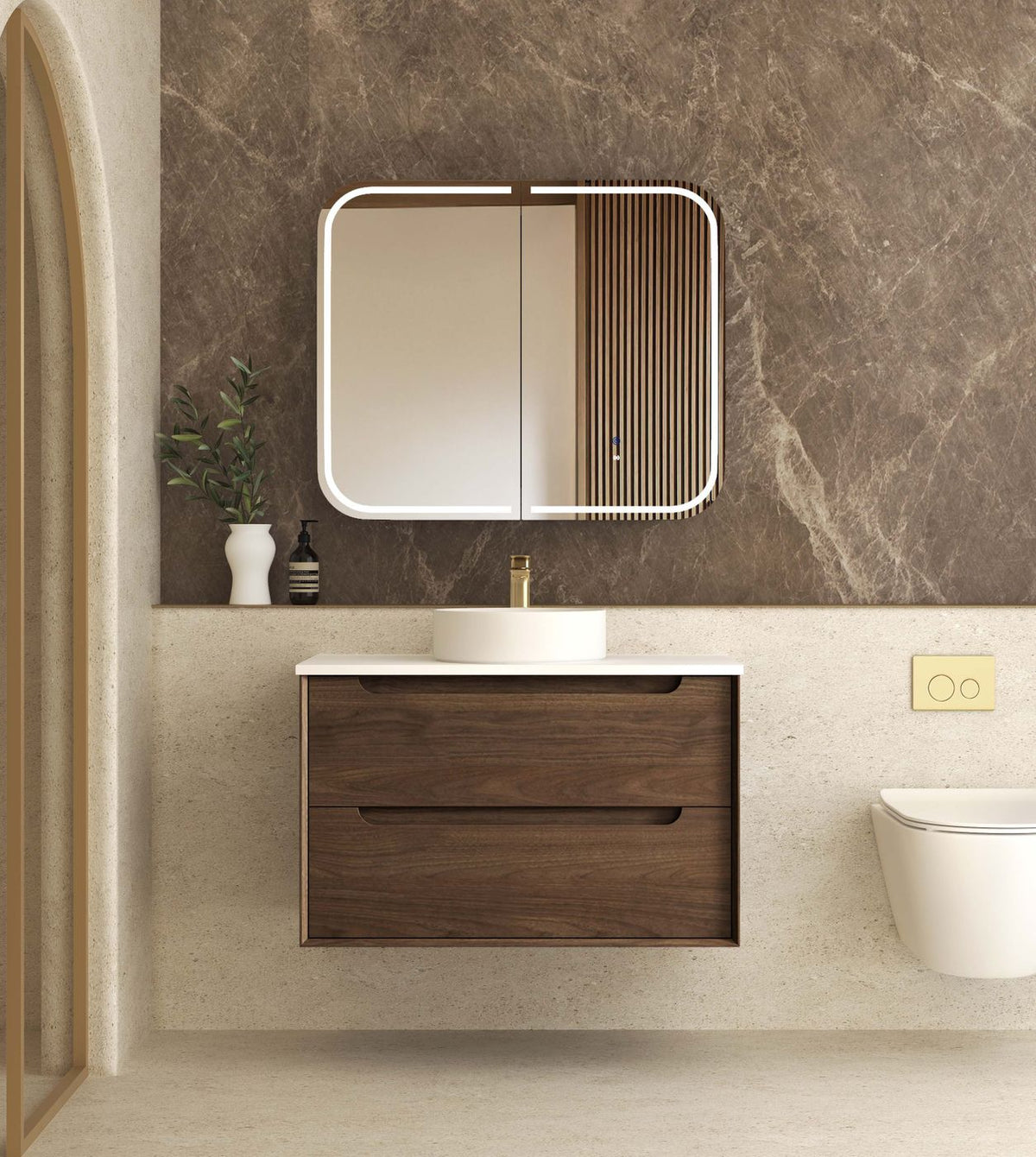 Byron 900mm Sable Walnut Wall Hung Vanity