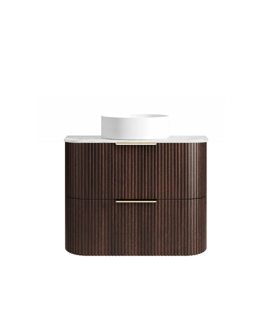 Havana Fluted 750mm Sable Walnut Wall Hung Curve Vanity