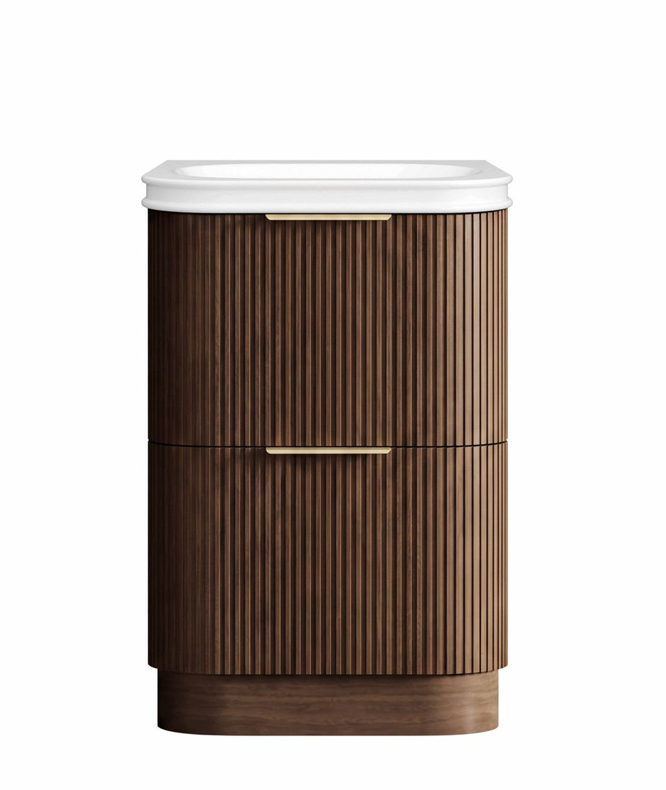 Havana Fluted 600mm Sable Walnut Floorstanding Curve Vanity