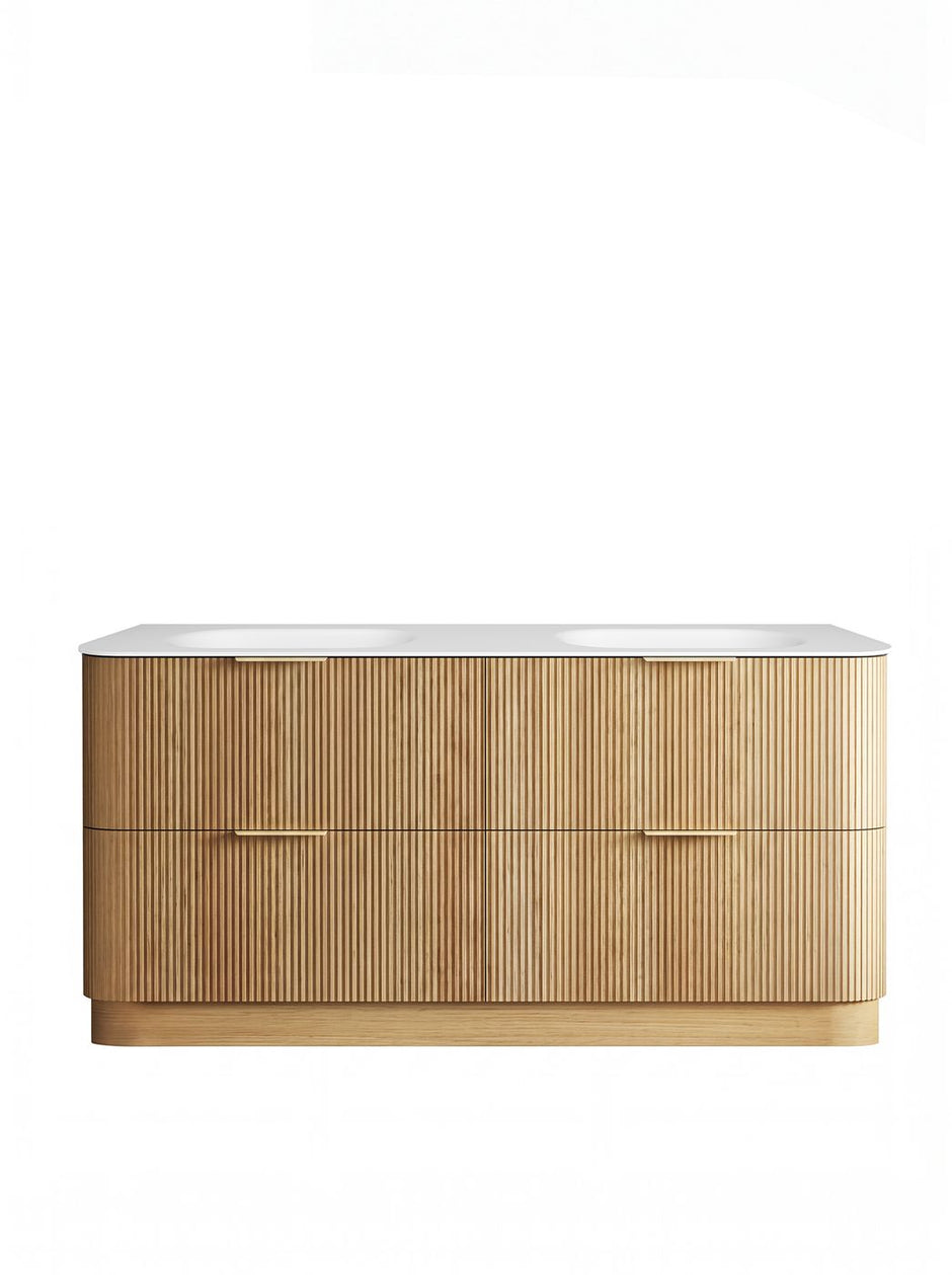 Havana Fluted 1800mm Woodland Oak Floorstanding Curve Vanity