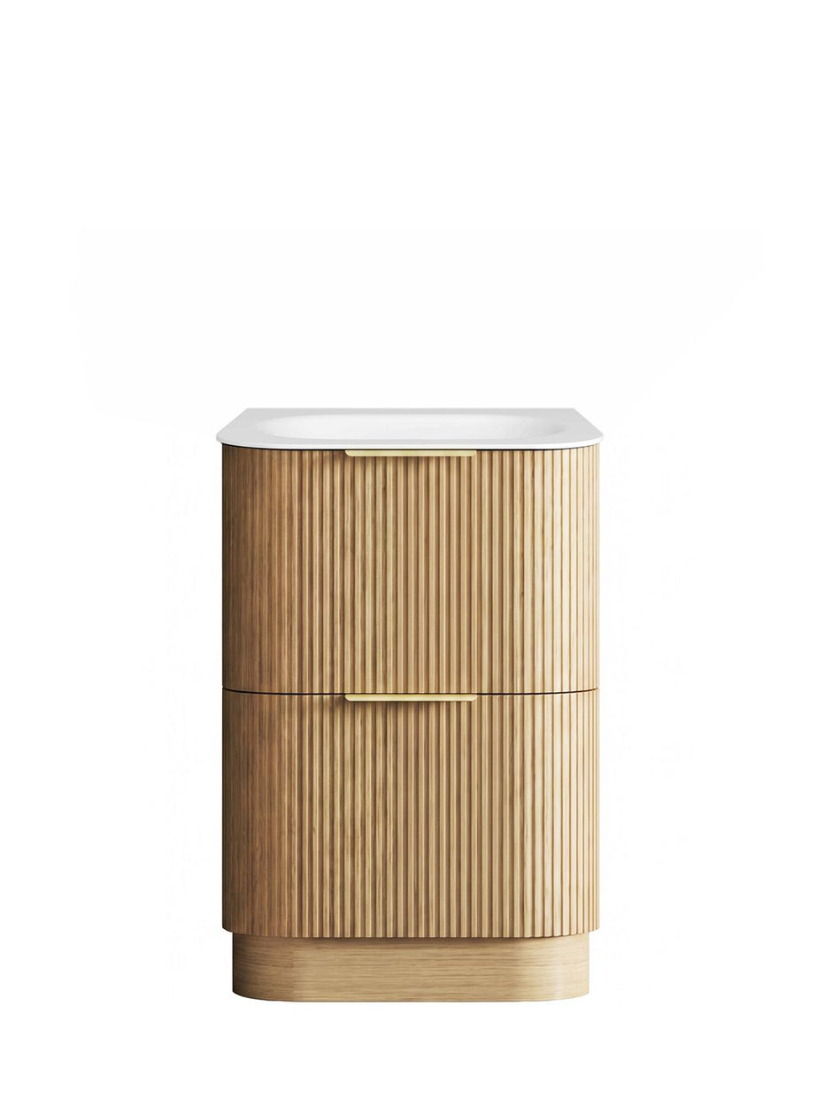 Havana Fluted 600mm Woodland Oak Floorstanding Curve Vanity