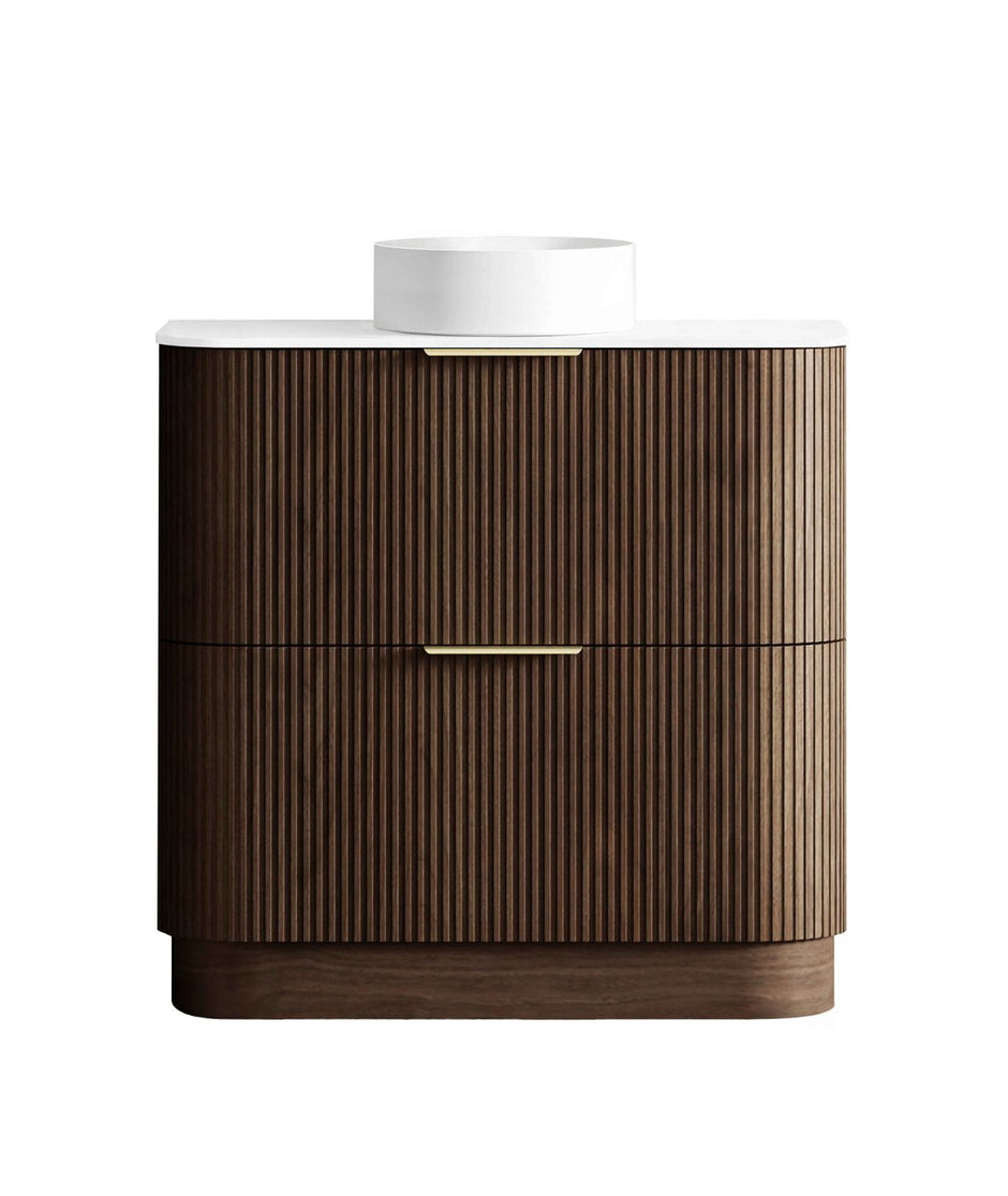 Havana Fluted 900mm Sable Walnut Floorstanding Curve Vanity