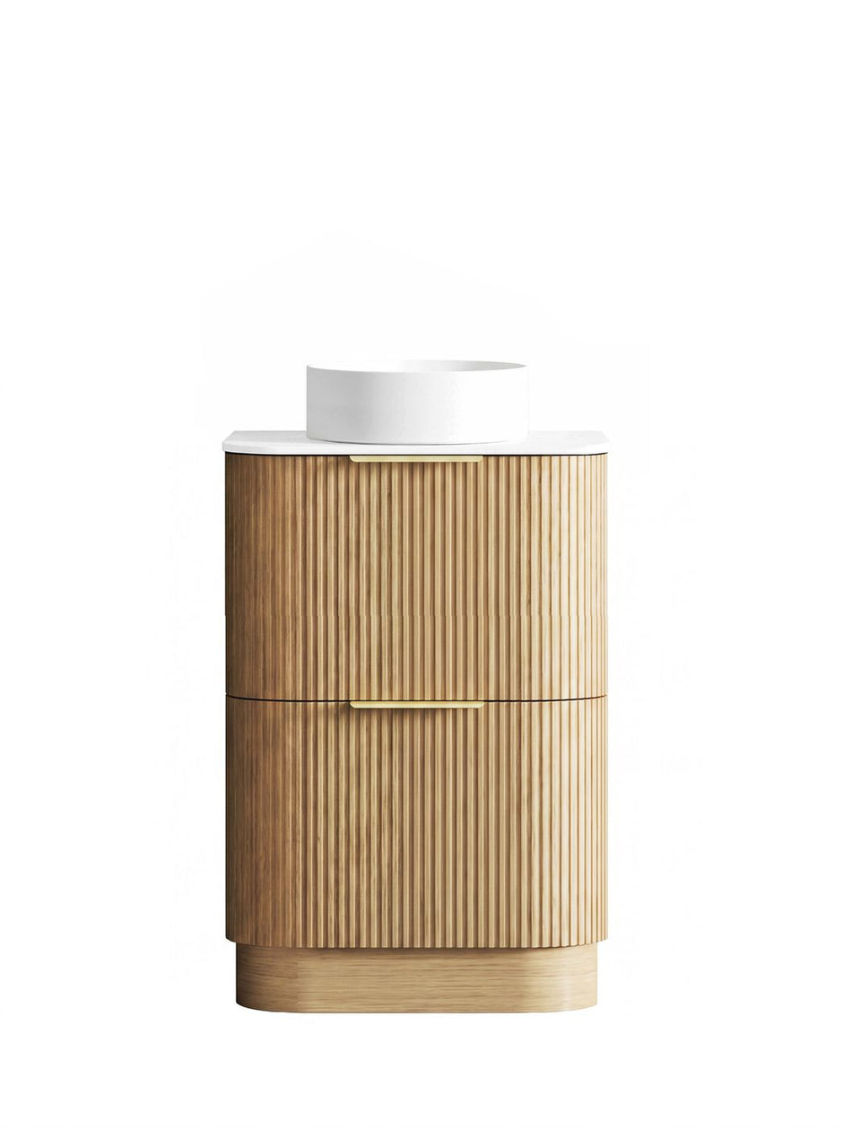 Havana Fluted 600mm Woodland Oak Floorstanding Curve Vanity