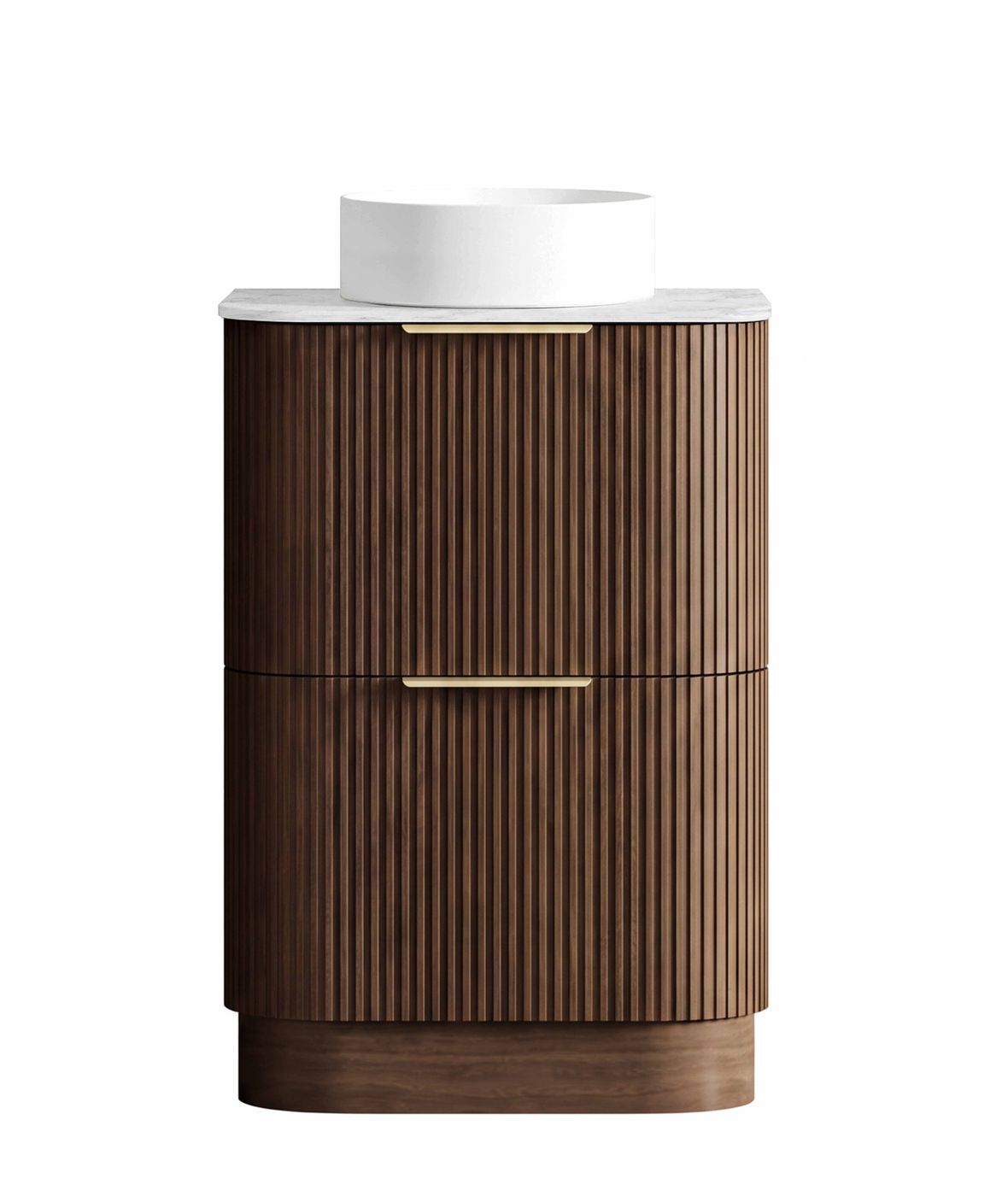 Havana Fluted 600mm Sable Walnut Floorstanding Curve Vanity