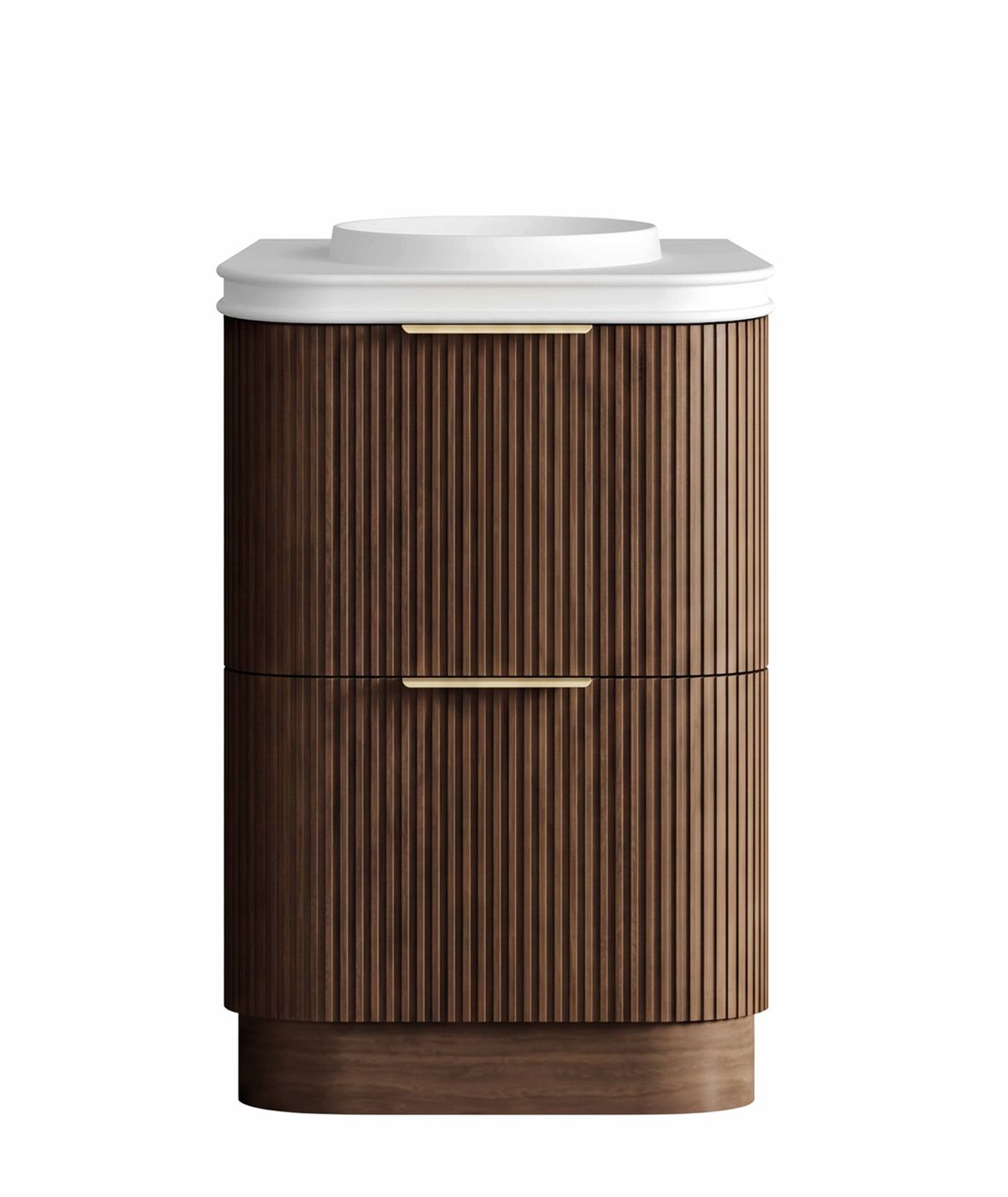 Havana Fluted 600mm Sable Walnut Floorstanding Curve Vanity
