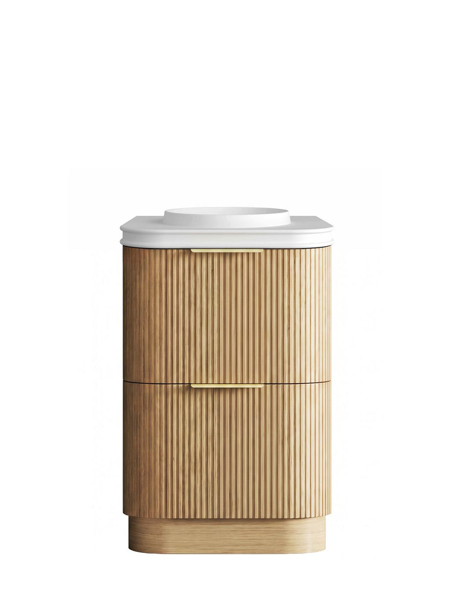 Havana Fluted 600mm Woodland Oak Floorstanding Curve Vanity