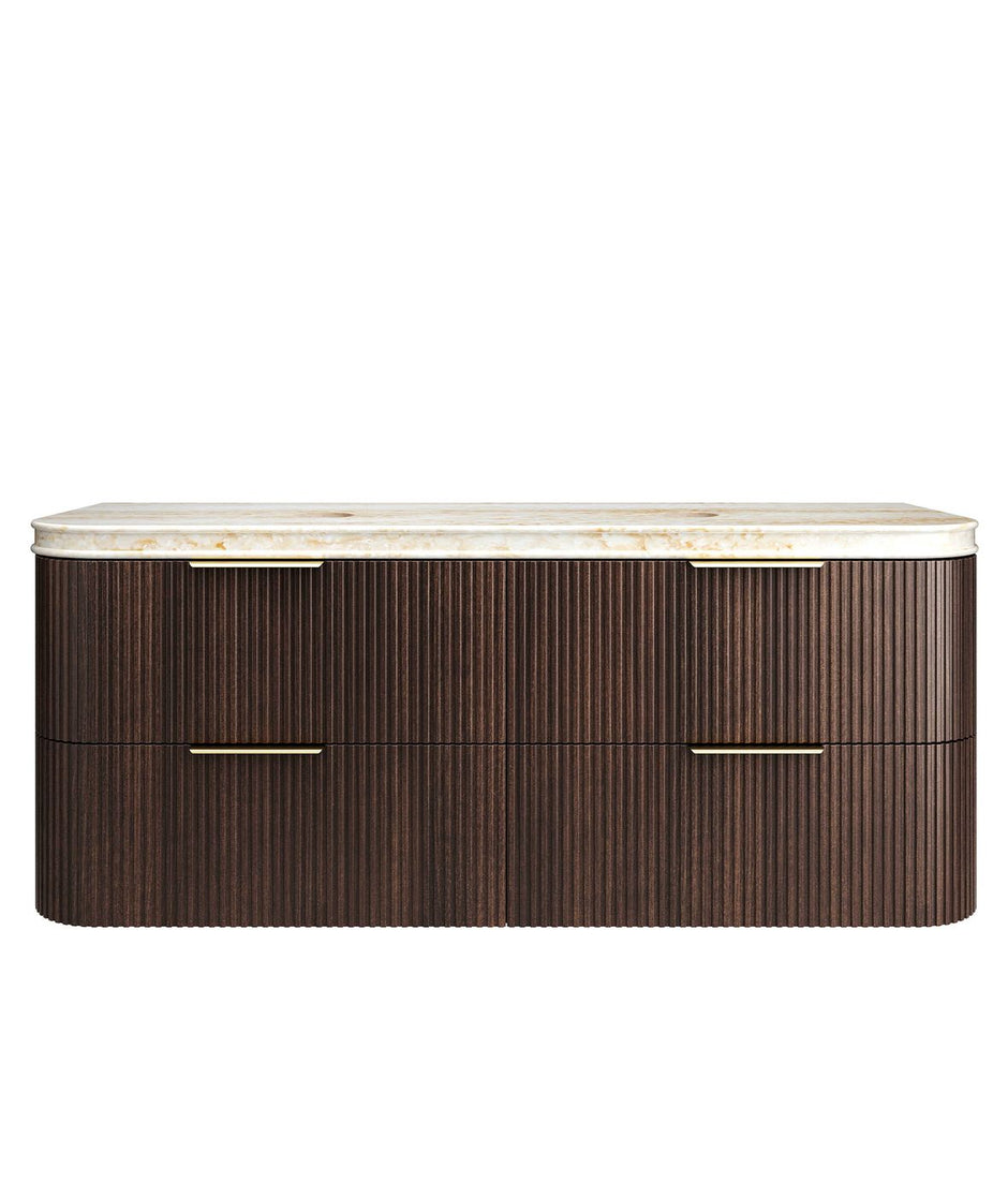 Havana Fluted 1500mm Sable Walnut Wall Hung Curve Vanity