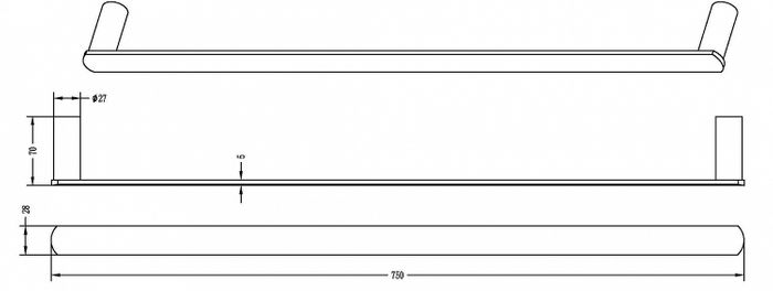 Vetto Single Towel Rail 750mm Brushed Nickel IS1713BN