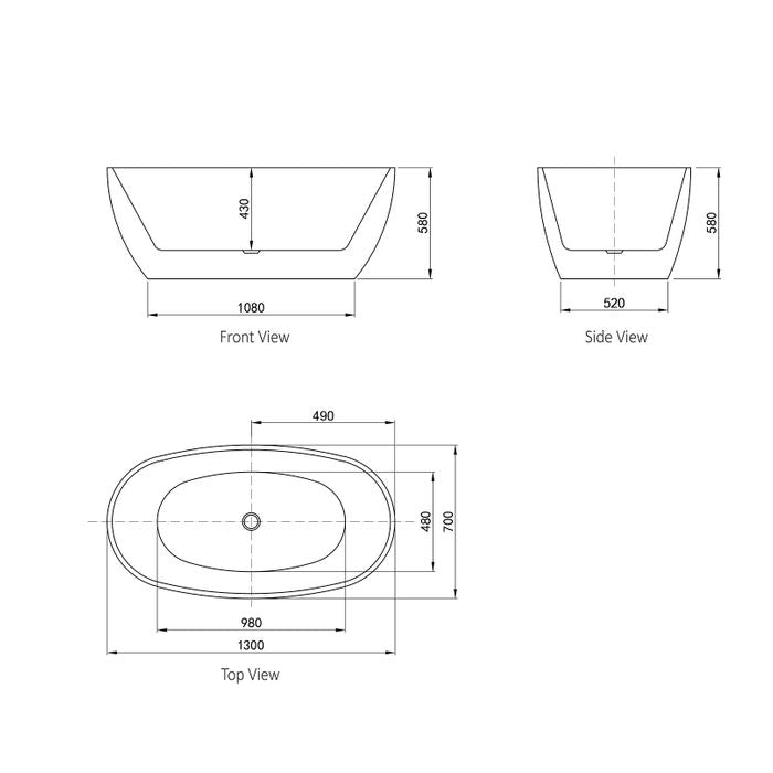 Vinny Bathtub 1300x700x580 NF & Gloss White IVBT-1300-NF