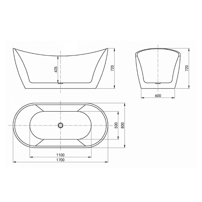 Viva High Back Bathtub 1700x800x720 NF Gloss White IVBT-HB-1700-NF