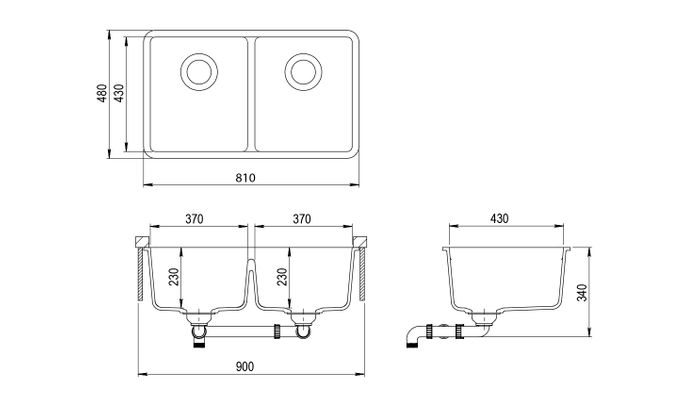 Granite Sink White Double 810x480 M-KB8148D-W