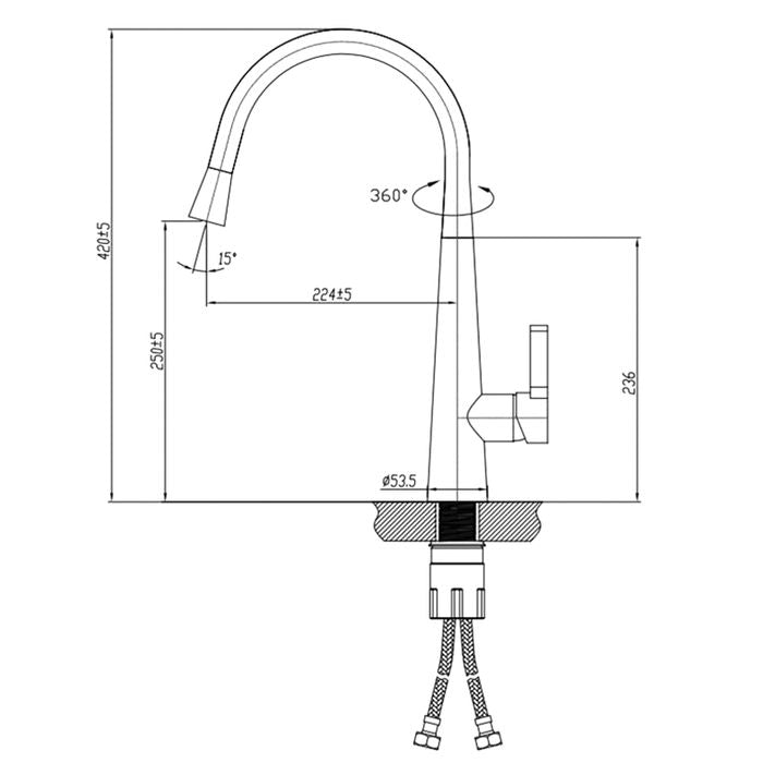 Pull Out Sink Mixer 420 Brushed Nickel PKM004-BN