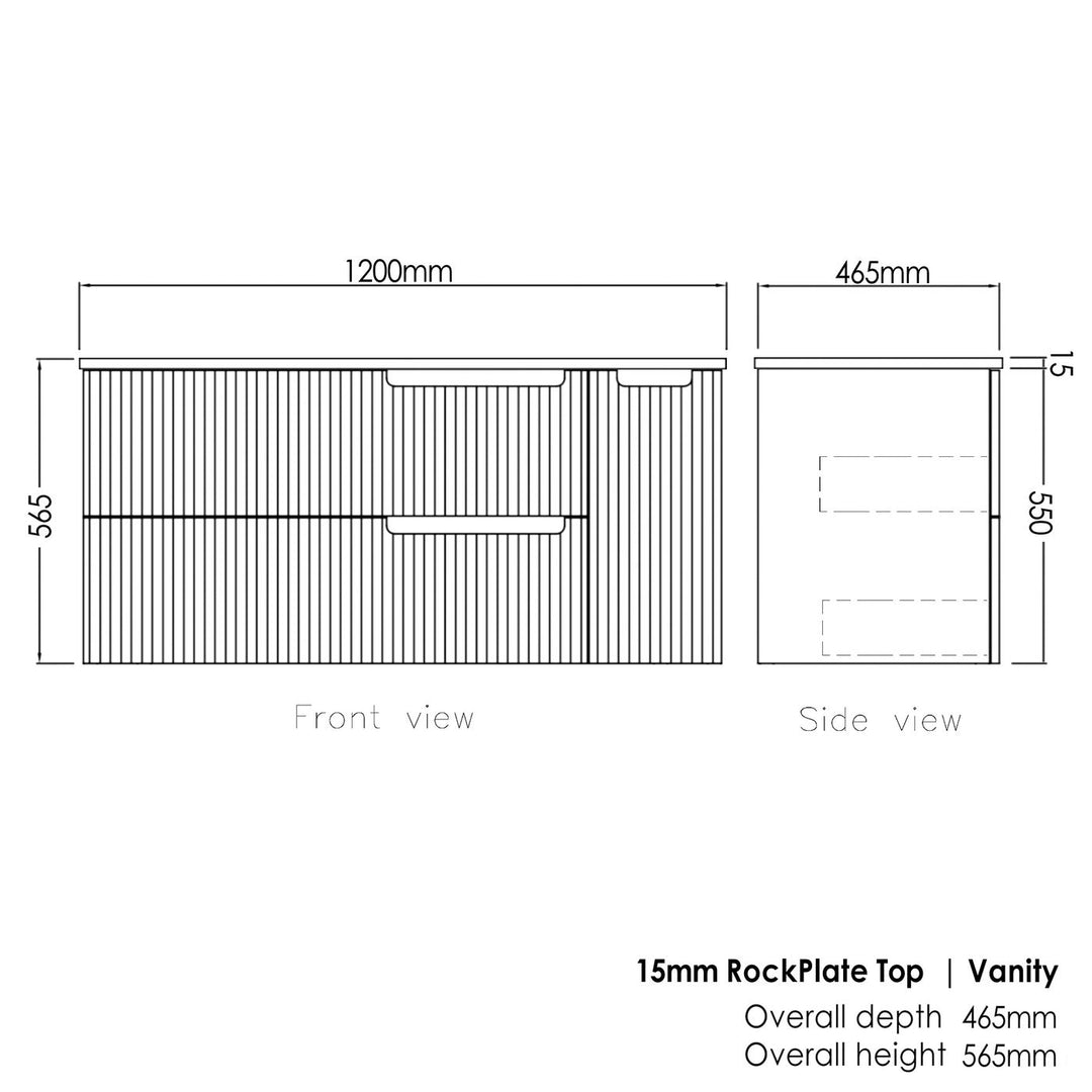 Satin White Noosa1200 Wall Hung Empire Black Top 10 O'clock Taphole NS1200WST-EB-10TH