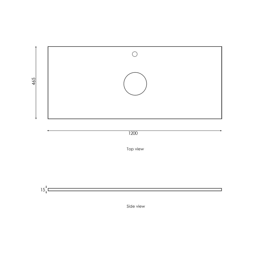 Satin White Noosa1200 Wall Hung Empire Black Top 12 O'clock Taphole NS1200WST-EB-12TH