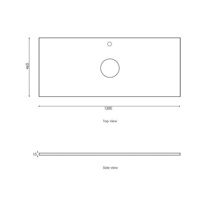 Satin White Noosa1200 Wall Hung Empire Black Top 12 O'clock Taphole NS1200WST-EB-12TH